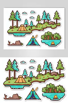 AI数字艺术户外露营插画贴纸元素-众图网