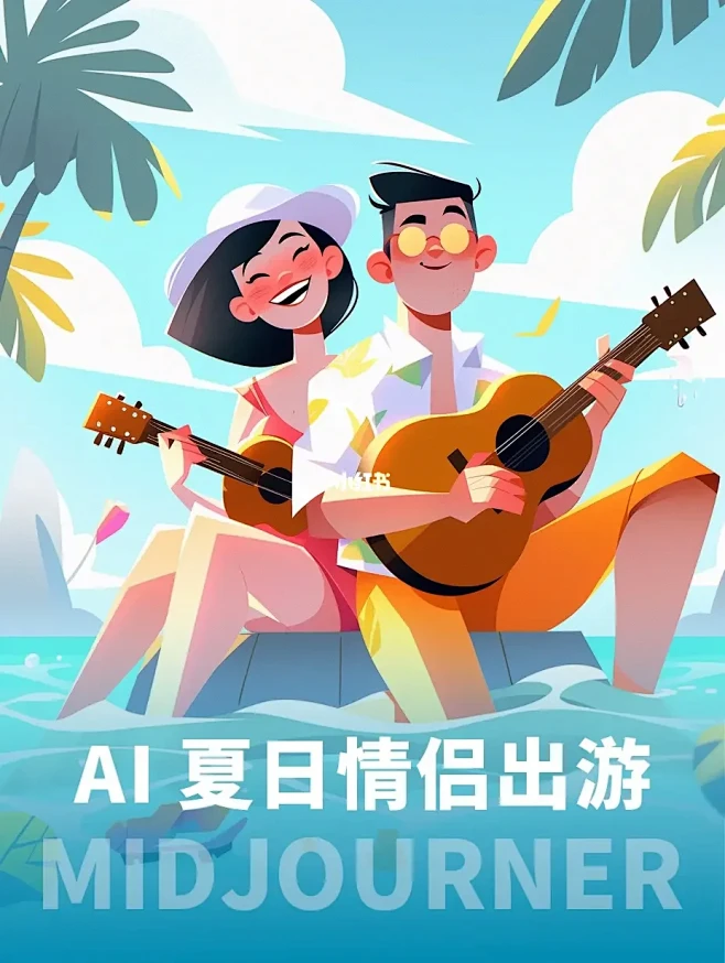 夏日海边旅行midjourney 纯关键...