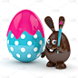 复活节巧克力兔子与鸡蛋的3d渲染