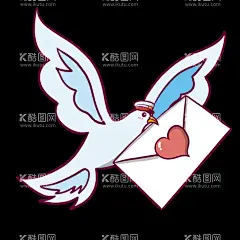鸽子信封  - 源文件下载【酷图网】鸽子,信封,爱心,传递,浪漫,清新,插画,手绘,爱情,书信,