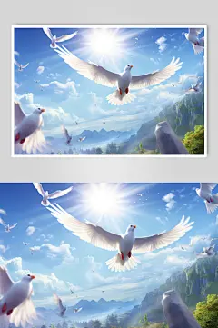 AI数字艺术展翅飞翔的和平鸽插画