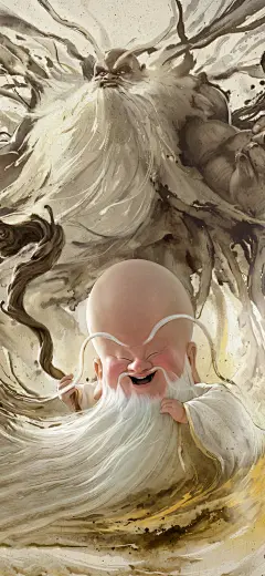无量仙翁水墨画4k高清手机壁纸图片
