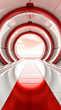 红白未来主义红色圆形门隧道未来主义室内3d，浅灰色和浅青铜风格，边缘清晰，长镜头，金属质感，高角度，iso 200，光线填充 (12)
