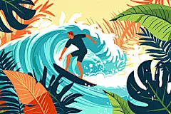 扁平风冲浪夏季INS风插画