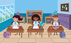 卡通可爱小学生课堂老师教室上课教学讲课场景插画ai矢量设计素材-淘宝网