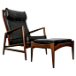 中世纪家具Ib Kofod Larsen Lounge Chair and Ottoman For Sale