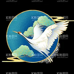 国潮山水仙鹤  - 源文件下载【酷图网】国潮,山水,中国风,山川,河流,云朵,插画,手绘,卡通,中国山水,国画,