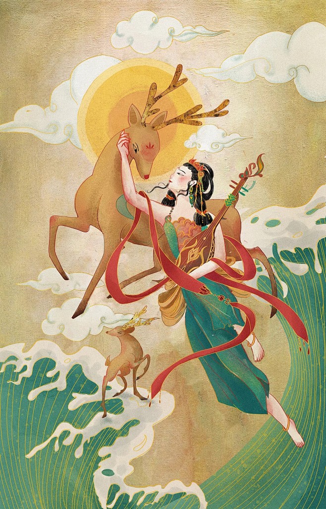 收回插画浮世绘复古古典敦煌文化王者荣耀-...
