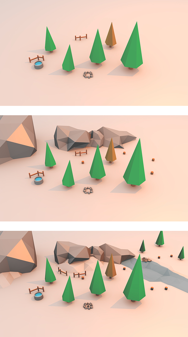low poly triangles场景圣地安同采自behance
