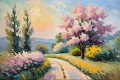 公园风景景色油画插画图片