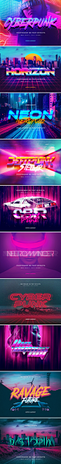 80年代复古赛博朋克设计风格3D立体字体特效样式PSD模板 Cyberpunk 80s Text Effects