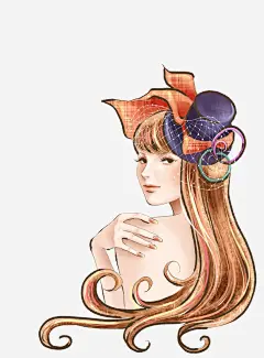 手绘长发女孩高清素材 化妆 女孩 婚庆 帽子 手绘服装 晚礼服 水彩人物 美容美发 花朵 免抠png 设计图片 免费下载