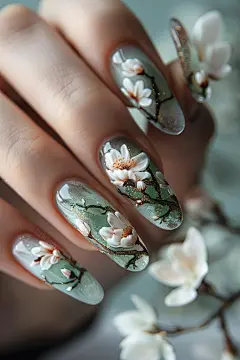 花朵元素美甲图片