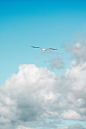 a large bird flying through a cloudy blue sky