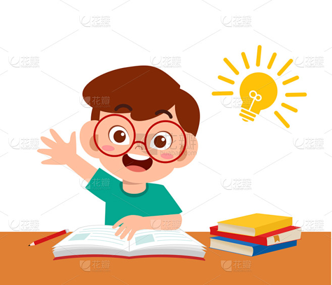 可爱的,儿童,家庭作业,幸福,想法,铅笔,学校用品,绘画插图,人脑,书