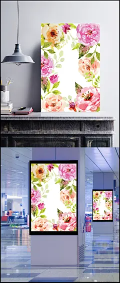 水彩花朵边框矢量图