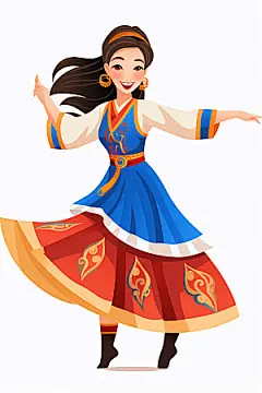 藏族人物手绘舞蹈插画