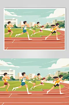 AI数字艺术扁平风校园运动会人物插画-众图网