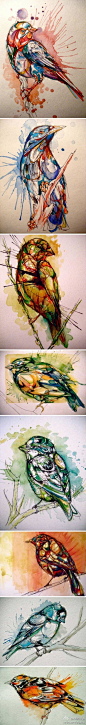 求是设计会：#求是爱插画#Abby Diamond的鸟之歌水墨插画作品