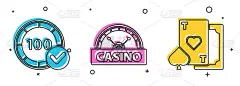 Set Casino chips, Casino signboard and Playing car
