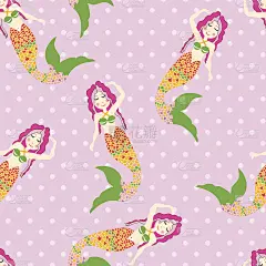 无缝美人鱼图案与圆点背景