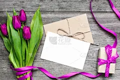 信封,贺卡,郁金香,白色,空白的,紫色,包装纸,母亲节,美,留白
