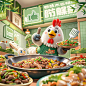 餐饮品牌IP设计_ 我们是主打炒鸡的湘菜餐饮连锁品牌，招牌菜是肥肠竹林鸡，采用竹林散养6个月左右的小公鸡，加上秘制调料爆炒，新鲜美味。品牌色以绿色主为，店内装修也以清新绿色为主要风格。_ _ IP需符