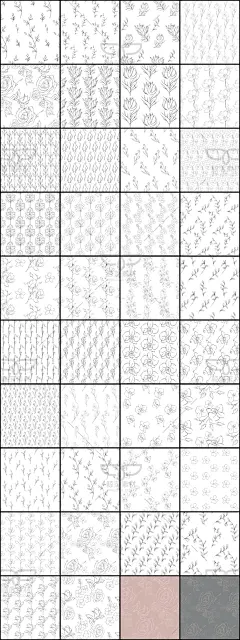 华丽时尚优雅手绘线条花卉四方连续图案包装印花底纹AI矢量图素材-淘宝网