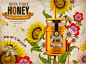 滋补蜂蜜 食品包装 手绘插画 食品主题海报设计AI cb046035904