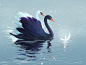 Winter blue adventure lake swan winter white illustration art