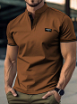 Brown Casual Collar Short Sleeve Fabric Letter  Embellished Slight Stretch  Men Clothing