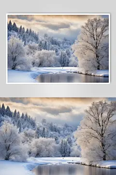 AI数字艺术冬季自然风景雪景摄影图