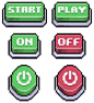 Premium Vector | Pixel art game buttons start play on off icon for 8bit game on white background