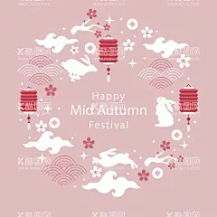 中秋  - 源文件下载【酷图网】兔子,中秋元素,灯笼,祥云,梅花
