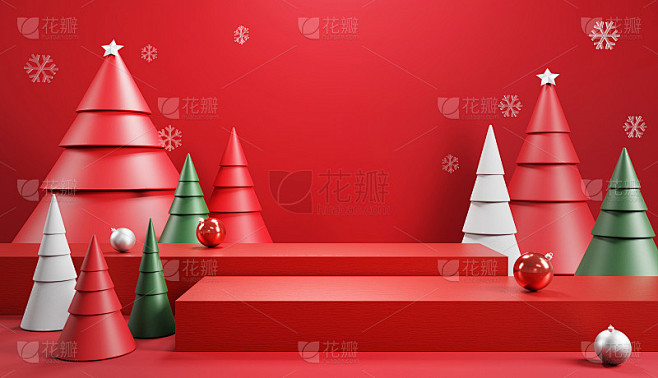 裙房和最小抽象背景圣诞节，3d渲染几何形...