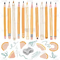 向量铅笔插图。学校的文具