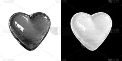 发光晶体黑心孤立在白色的背景和白色的心孤立在黑色的背景。