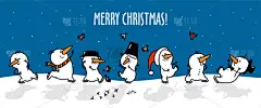 圣诞矢量贺卡与可爱的雪人。新年图解与文本梅里克里斯蒂。色彩艳丽的冬季卡通片背景。圣诞贺卡.