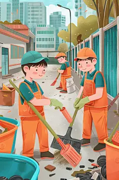 AI数字艺术劳动节清洁工环卫工人插画
