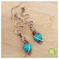Teal green jade earring wire wrapped in copper/copper gemstone earring/wire wrapped jade earring/wire drop earring/long dangle earrings jade@北坤人素材