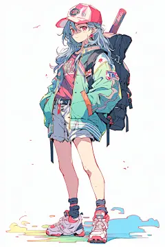 二次元冷酷女孩棒球帽人物图片插图