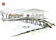 HanMaker韩国设计素材库 背景 水墨 绘画 房屋 冬天 雪景