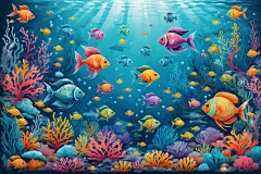 珊瑚海水小鱼深海海洋生物动物鱼类插画图片