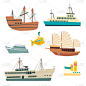 Sail and sheep vector illustration set