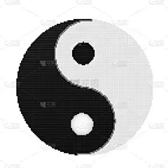 像素艺术风格中的阴阳符号和谐与平衡。3d渲染
