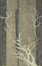 Autumn Branches Gold, Gray Wool and Viscose Floor Rug