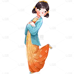 手绘-中国风汉服人物插画贴纸7