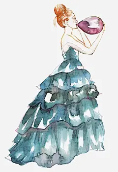 穿礼服的女孩高清素材 丸子头 卡通 手绘 气球 水彩 礼服 蓝色 免抠png 设计图片 免费下载