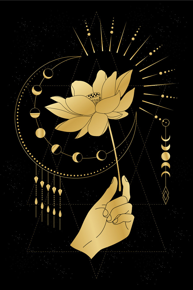 金箔神秘天体几何手星太阳月亮插画AI矢量...