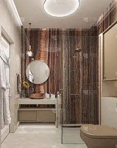 现代浴室设计理念，3D渲染